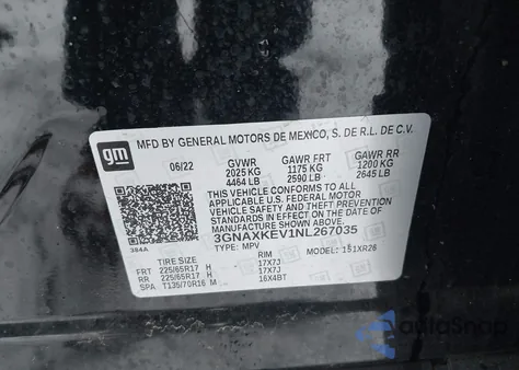 2022 Chevrolet Equinox Fwd Lt from USA, damaged, VIN 3GNAXKEV1NL267035